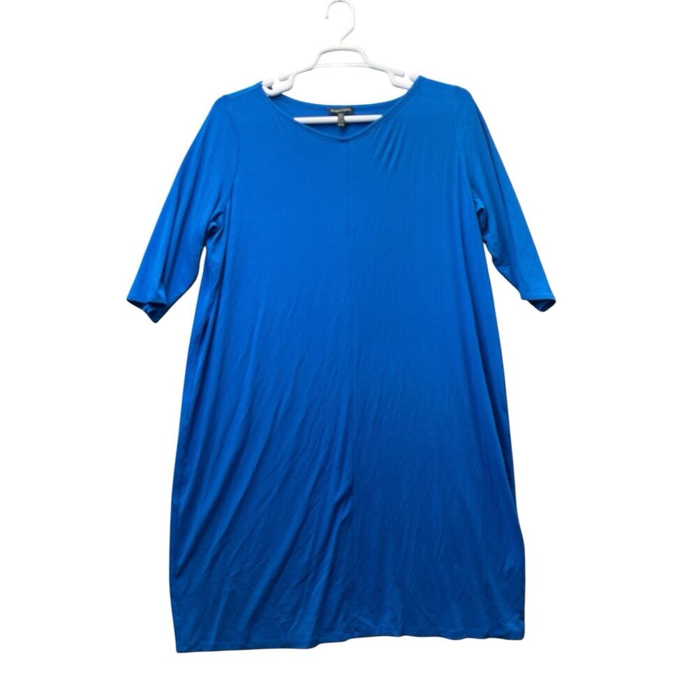 Eileen Fisher Knit Dress Round Neck Pockets Stretch Teal Blue Women’s Size XL